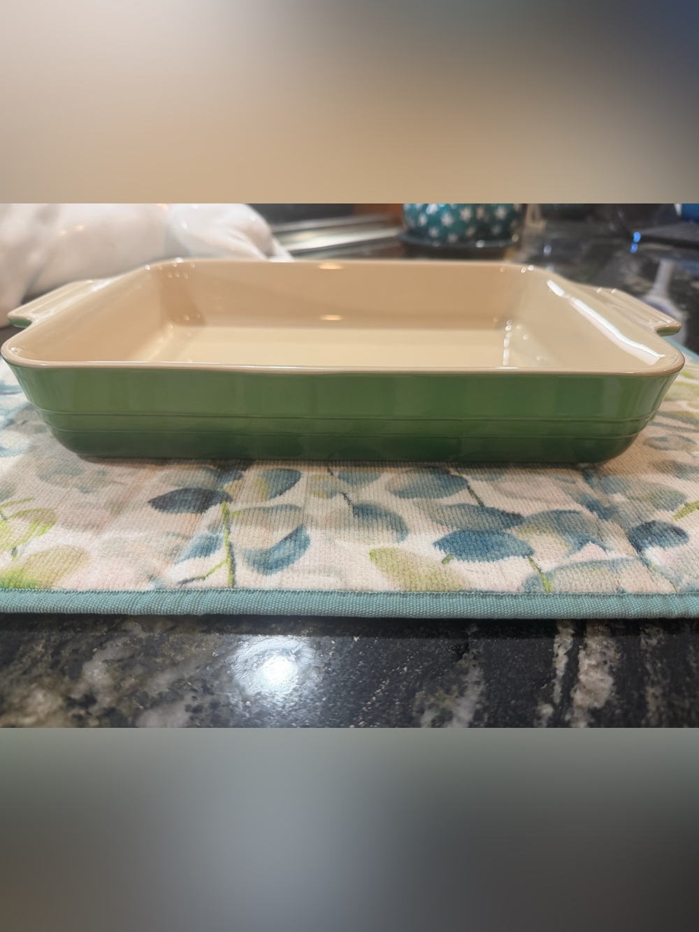 NEW Le Creuset Heritage Rectangular Dish 4 Qt Bamboo Green 32cm Rare RETIRED